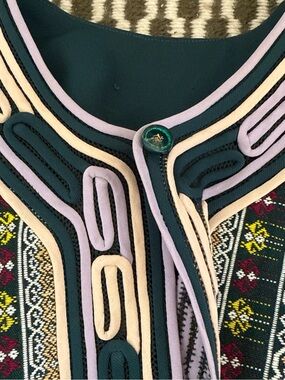 Vintage Embroidered Multicolor Boho Jacket with Decorative Piping - Size Medium
